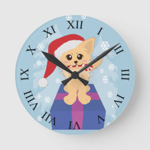 Christmas Puppy Runde Wanduhr