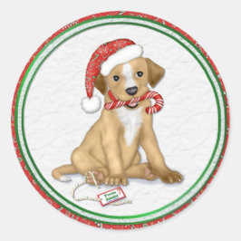 Christmas Puppy Runder Aufkleber
