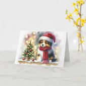 Christmas Puppy with Santa Hat and Red Scarf Blank Karte (Gelbe Blume)