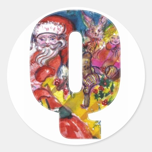 CHRISTMAS Q SCHREIBEN / SANTA MIT GIFTMONOGRAM RUNDER AUFKLEBER (Vorderseite)