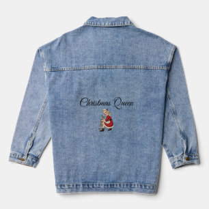 Christmas Queen Cartoon Blonde Woman with Reindeer Jeansjacke