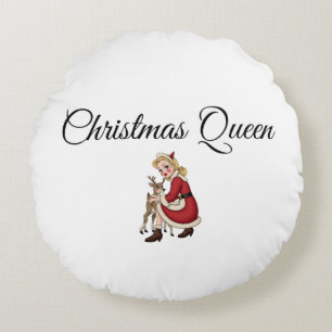 Christmas Queen Cartoon Blonde Woman with Reindeer Rundes Kissen