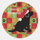 Christmas Quilt Black Labrador Puppy Classic Runde Runder Aufkleber (Vorderseite)