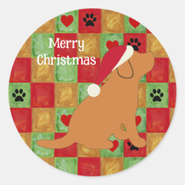 Christmas Quilt Fox Red Labrador Puppy Runder Aufkleber