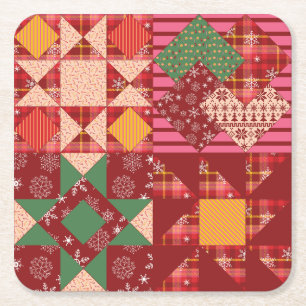 Christmas Quilt Squares Rechteckiger Pappuntersetzer