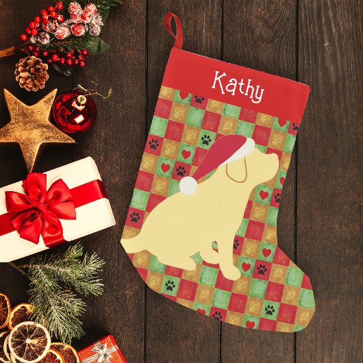 Christmas Quilt Yellow Labrador Puppy Kleiner Weihnachtsstrumpf