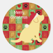 Christmas Quilt Yellow Labrador Puppy Runder Aufkleber (Vorderseite)