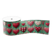 Christmas Quilted Hearts Green Red White Ripsband (Spule)