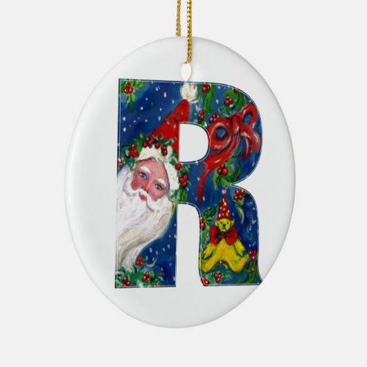 CHRISTMAS R SCHREIBEN / SANTA CLAUS MIT ROTEM RIBB KERAMIK ORNAMENT (Rechts)