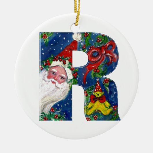 CHRISTMAS R SCHREIBEN / SANTA CLAUS MIT ROTEM RIBB KERAMIK ORNAMENT (Vorne)