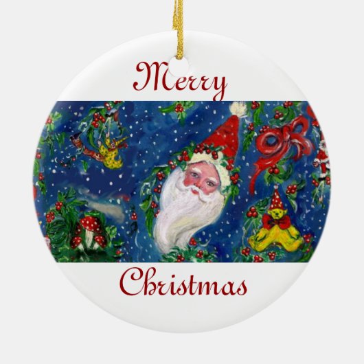 CHRISTMAS R SCHREIBEN / SANTA CLAUS MIT ROTEM RIBB KERAMIK ORNAMENT (Hinten)