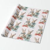Christmas Rabbits with Bows Wrapping Paper Geschenkpapier (Ungerollt)