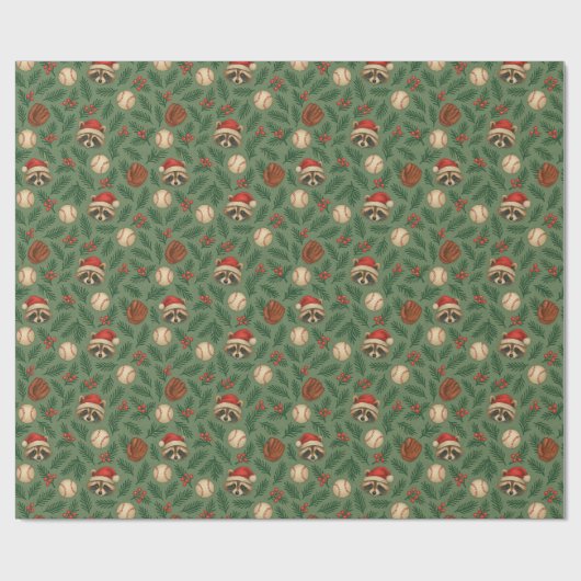 Christmas Raccoon Baseball Wrapping Paper Geschenkpapier (Flach)