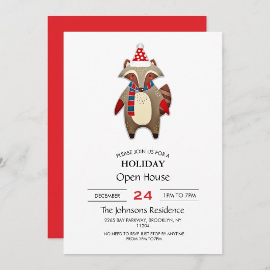 Christmas Raccoon Cartoon Einladung (Vorne/Hinten)