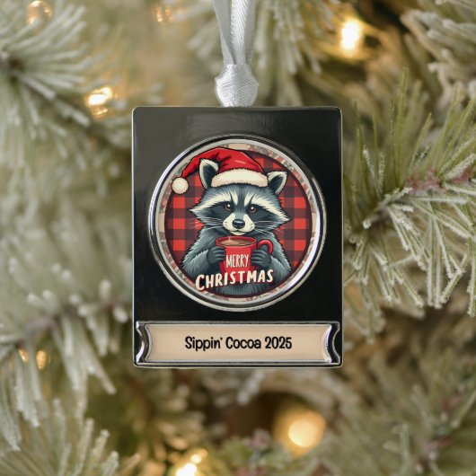 Christmas Raccoon Cocoa Cheer Banner-Ornament Silber (Baum)