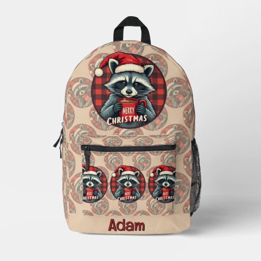 Christmas Raccoon Cocoa Cheer Bedruckter Rucksack (Vorderseite)