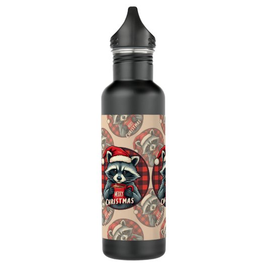 Christmas Raccoon Cocoa Cheer Edelstahlflasche (Links)