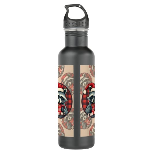 Christmas Raccoon Cocoa Cheer Edelstahlflasche (Rückseite)