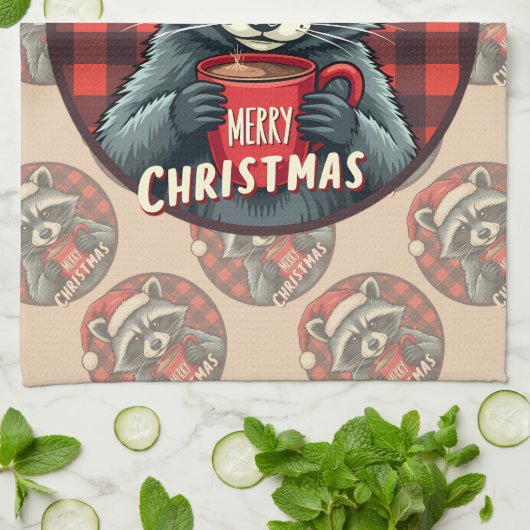 Christmas Raccoon Cocoa Cheer Geschirrtuch (Gefaltet)