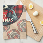 Christmas Raccoon Cocoa Cheer Geschirrtuch (Viertel Falte)