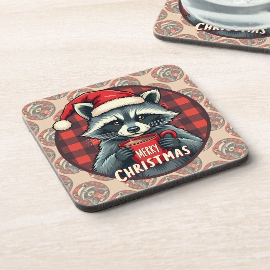 Christmas Raccoon Cocoa Cheer Getränkeuntersetzer (Linke Seite)