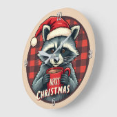 Christmas Raccoon Cocoa Cheer Große Wanduhr (Winkel)
