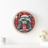 Christmas Raccoon Cocoa Cheer Große Wanduhr (Zuhause)
