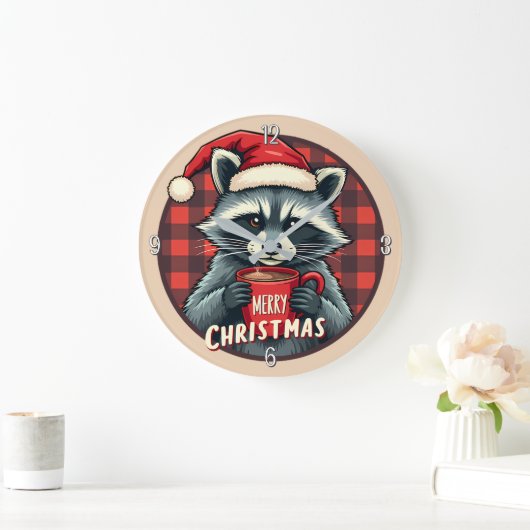 Christmas Raccoon Cocoa Cheer Große Wanduhr (Zuhause)