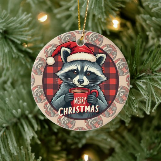 Christmas Raccoon Cocoa Cheer Keramik Ornament (Baum)