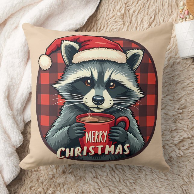 Christmas Raccoon Cocoa Cheer Kissen (Decke)