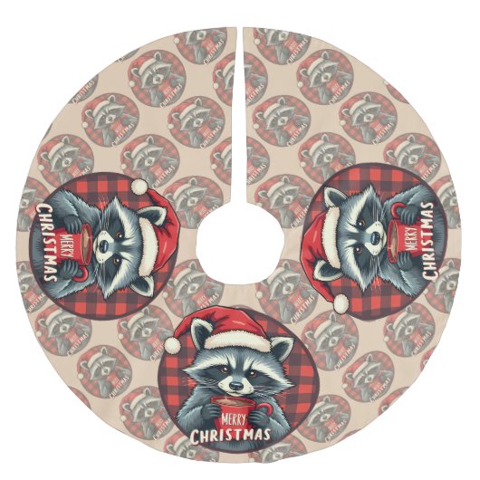 Christmas Raccoon Cocoa Cheer Polyester Weihnachtsbaumdecke (Vorderseite)