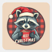 Christmas Raccoon Cocoa Cheer Quadratischer Aufkleber (Vorderseite)