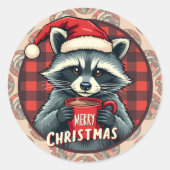 Christmas Raccoon Cocoa Cheer Runder Aufkleber (Vorderseite)