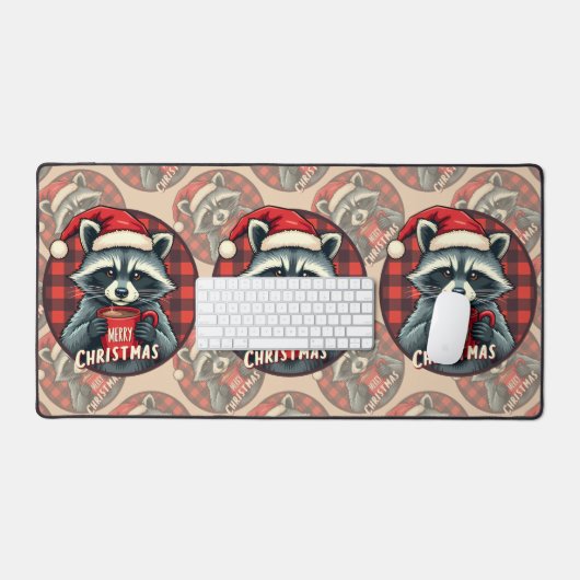 Christmas Raccoon Cocoa Cheer Schreibtischunterlage (Tastatur & Maus)
