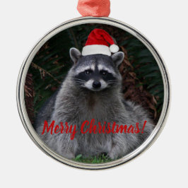 Christmas Raccoon in Santa Hat Photo Silbernes Ornament