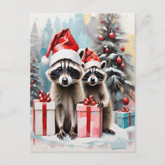 Christmas Raccoon Lover Feiertagspostkarte (Vorderseite)