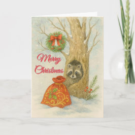Christmas Raccoon Watercolor Kids  Feiertagskarte