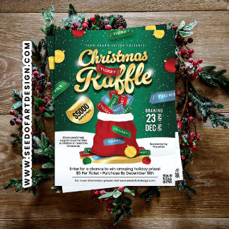 Christmas Raffle Green & Gold Holiday Ticket Sack Flyer