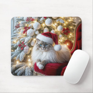 Christmas Ragdoll Cat Auf Vintagem Stuhl Mousepad
