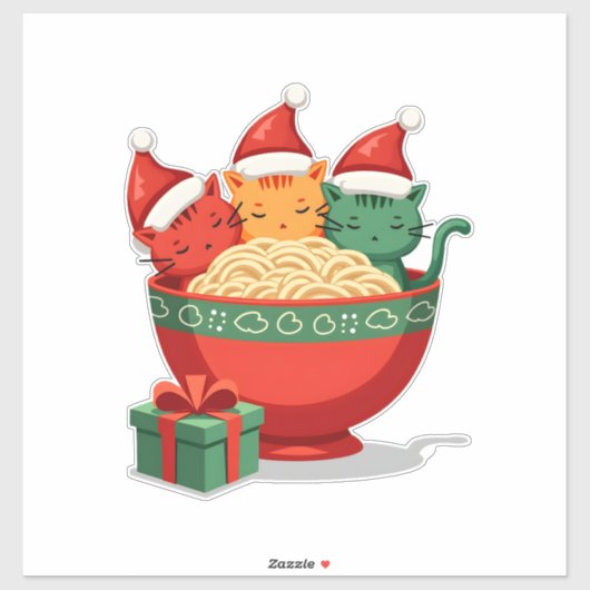 Christmas Ramen Cat Santa Anime Meow Kitty Meow Ca Aufkleber (Blatt)