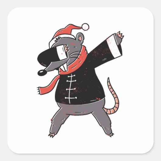 Christmas Rat Dabbing Quadratischer Aufkleber (Vorderseite)