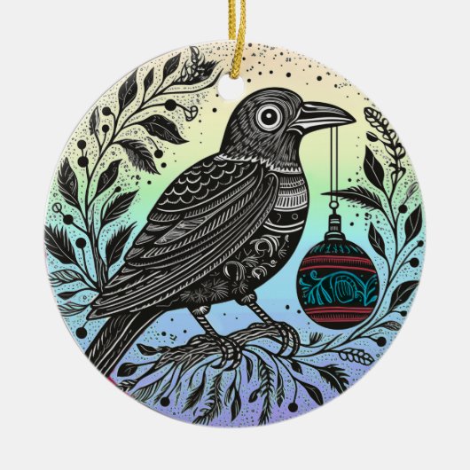 Christmas Raven Keramik Ornament (Vorne)