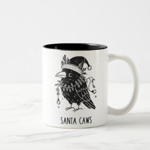 Christmas Raven Santa Caws Zweifarbige Tasse