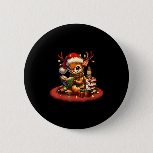 Christmas Reading Book Lovers Bookworm Coffee Rein Button (Vorderseite)