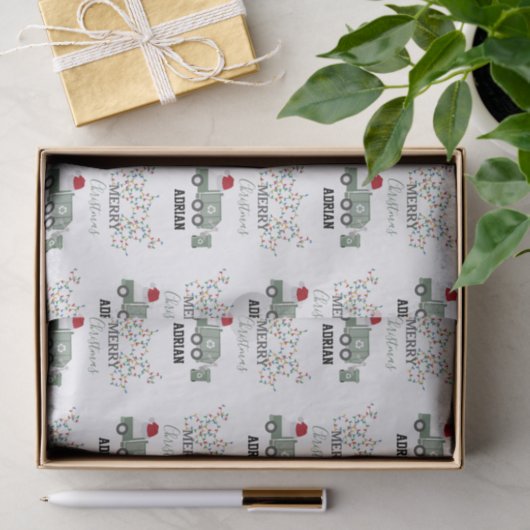Christmas Recycling Garbage Truck Custom Name Seidenpapier (Geschenk)