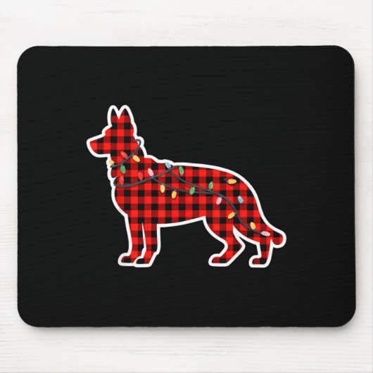 Christmas Red And Black Buffalo Plaid German Sheph Mousepad (Vorne)