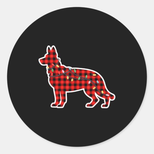 Christmas Red And Black Buffalo Plaid German Sheph Runder Aufkleber (Vorderseite)