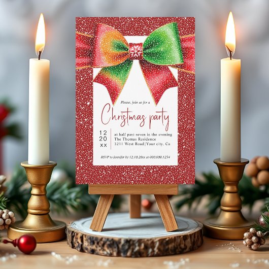 Christmas red and green bow and snowflakes party einladung