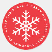 Christmas Red and White Snowflake Winter Holidays Runder Aufkleber (Vorderseite)