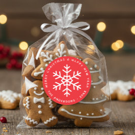 Christmas Red and White Snowflake Winter Holidays Runder Aufkleber